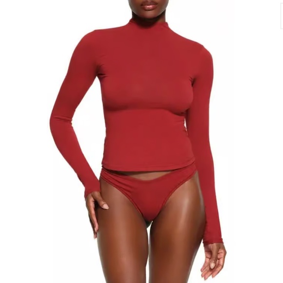 SKIMS Tops - SKIMS Cotton Stretch Jersey Turtleneck Top - Brick